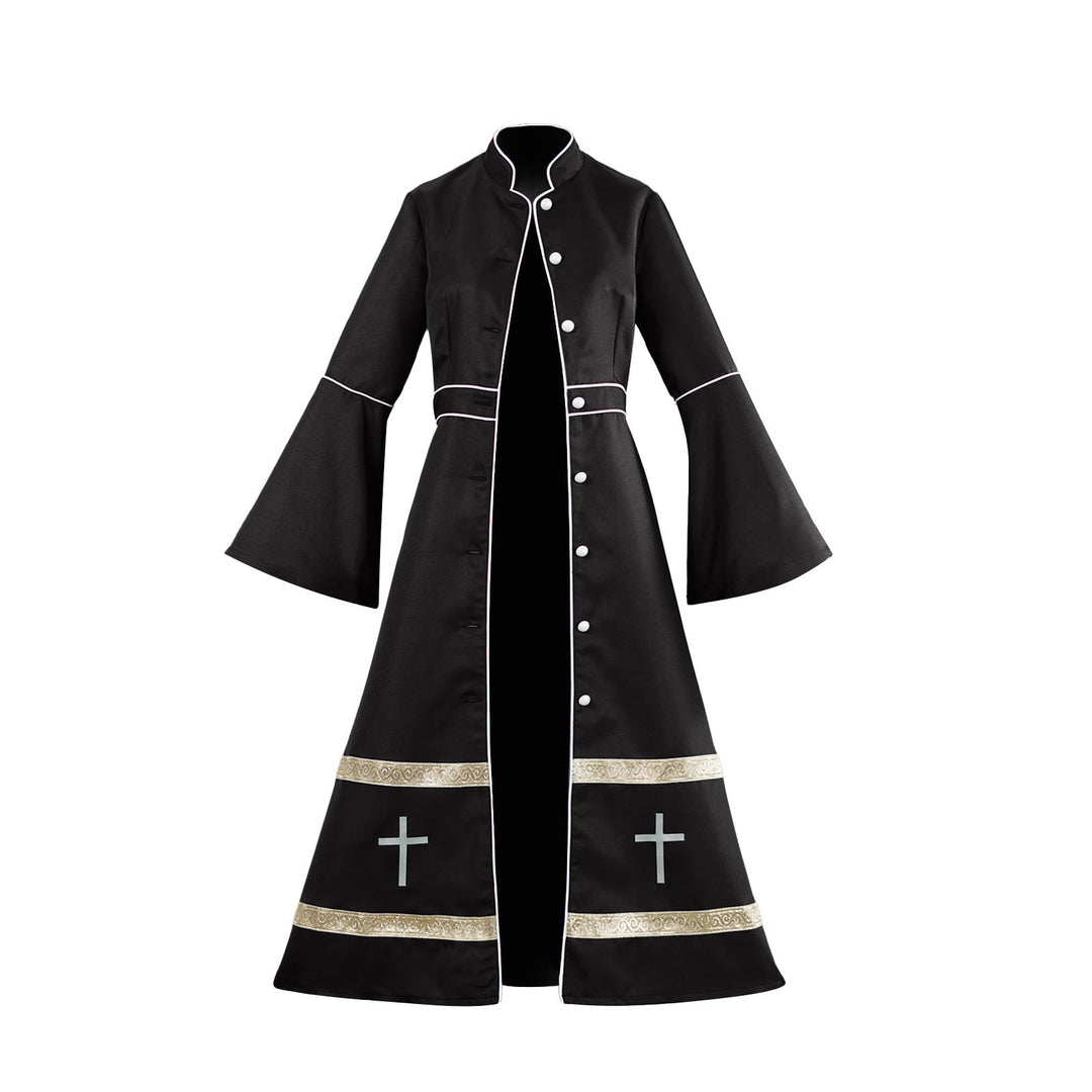 Christianartworkshop Multicolor Flared Sleeves Clergy Robe with Cross Motifs & Ritual Aesthetic - Black - 3XL - image 13