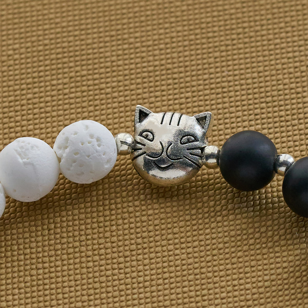 Christianartworkshop Matte Black and White Lava Stone with Cat Cow Chrams Bracelet & Animal Rosary  - image 15