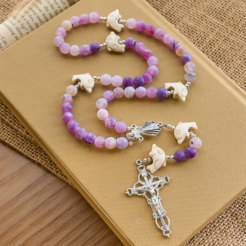 Christianartworkshop Ocean of Faith Purple Weathered Agate and Dolphin Charms Animal Rosary - image 1
