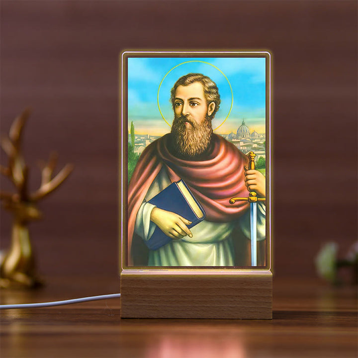 Christianartworkshop Holy Saints Icon Beechwood Base Night Light of Faithful Guardian - B - image 2