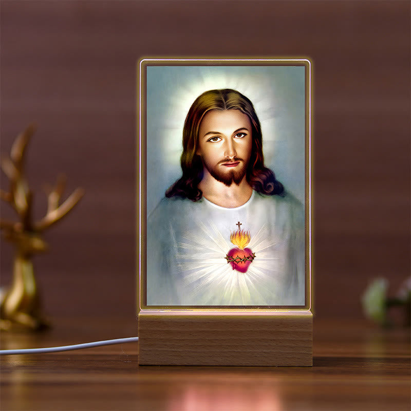 Christianartworkshop Holy Saints Icon Beechwood Base Night Light of Faithful Guardian - D - image 3