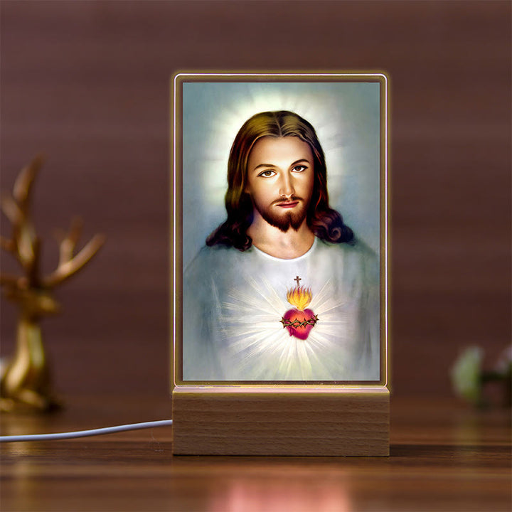 Christianartworkshop Holy Saints Icon Beechwood Base Night Light of Faithful Guardian - D - image 3