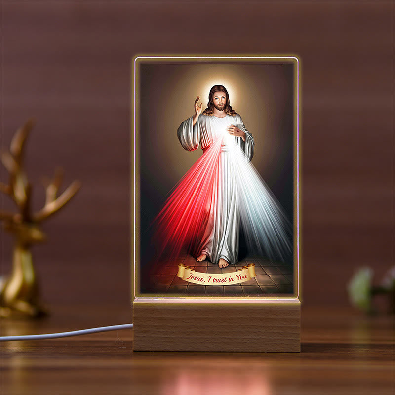 Christianartworkshop Holy Saints Icon Beechwood Base Night Light of Faithful Guardian - A - image 1