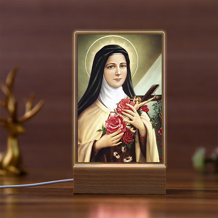 Christianartworkshop Daily Faith Resonant Religious Night Light with Holy Icons & Beech Base - B - image 2