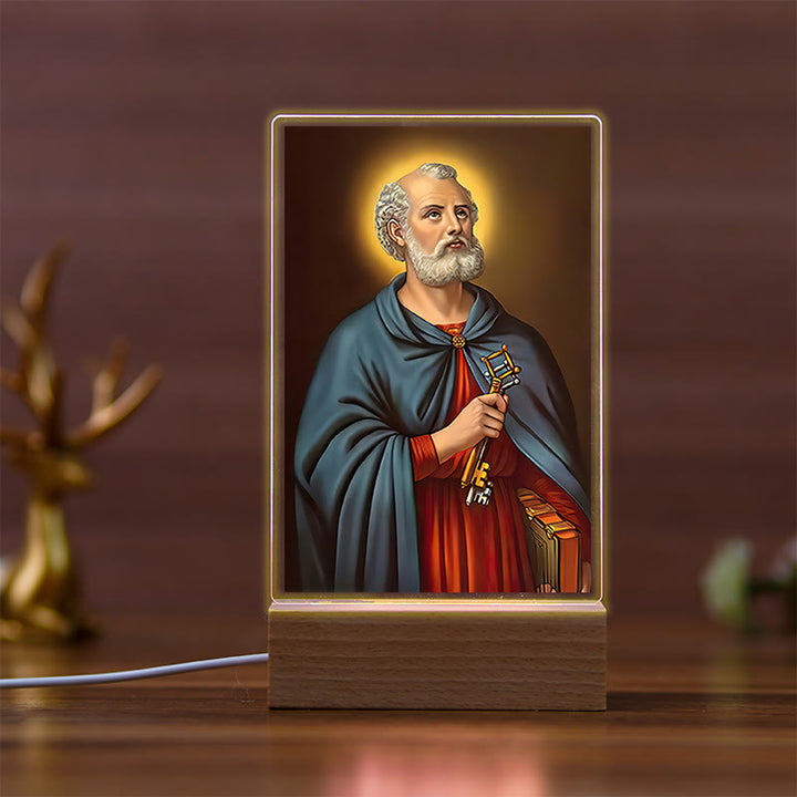 Christianartworkshop Daily Faith Resonant Religious Night Light with Holy Icons & Beech Base - C - image 3