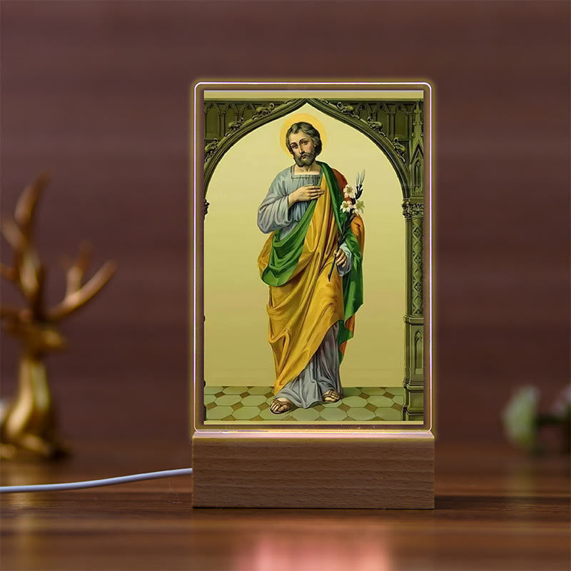 Christianartworkshop Daily Faith Resonant Religious Night Light with Holy Icons & Beech Base - E - image 5