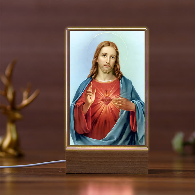 Christianartworkshop Daily Faith Resonant Religious Night Light with Holy Icons & Beech Base - A - image 1