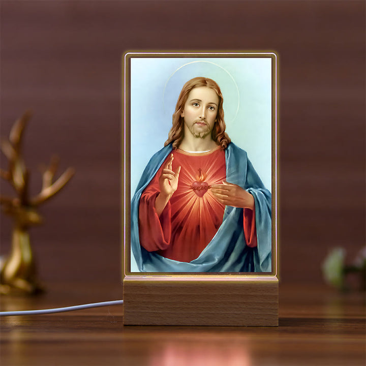 Christianartworkshop Daily Faith Resonant Religious Night Light with Holy Icons & Beech Base - A - image 1