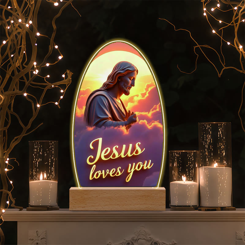 Christianartworkshop Jesus Modern Devotion Colorful Glow Night Light: Oval Silhouette & Artistic Hues - A - image 1