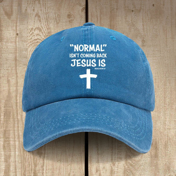 Christianartworkshop Jesus Is Coming Back Unisex Distressed Washed Cotton Hat - Royal Blue - image 13