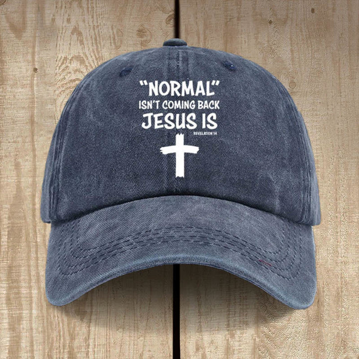 Christianartworkshop Jesus Is Coming Back Unisex Distressed Washed Cotton Hat - Navy Blue - image 4