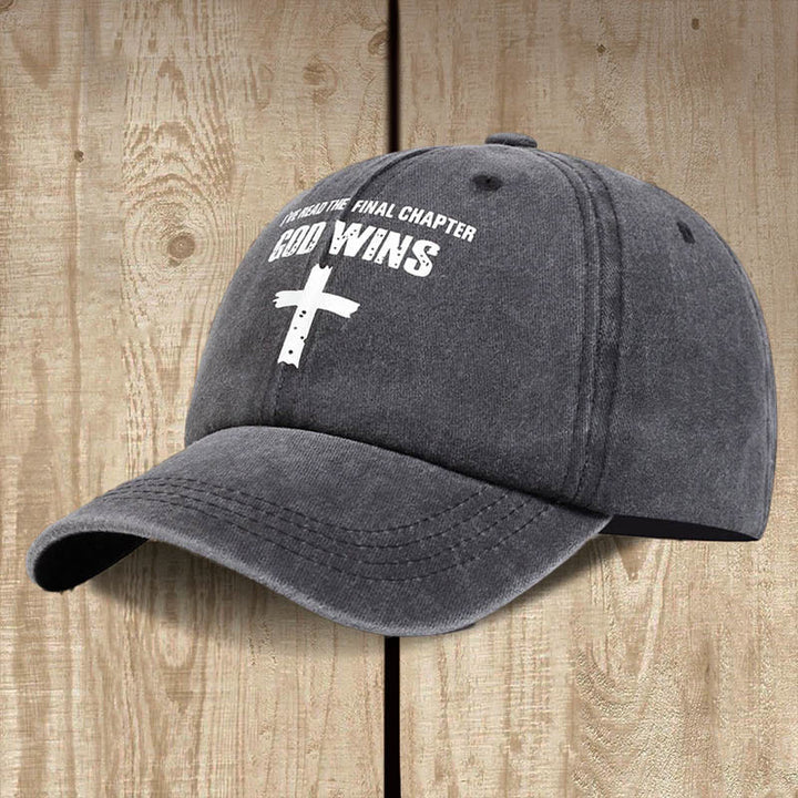 Christianartworkshop God Wins Unisex Distressed Washed Cotton Hat - image 2