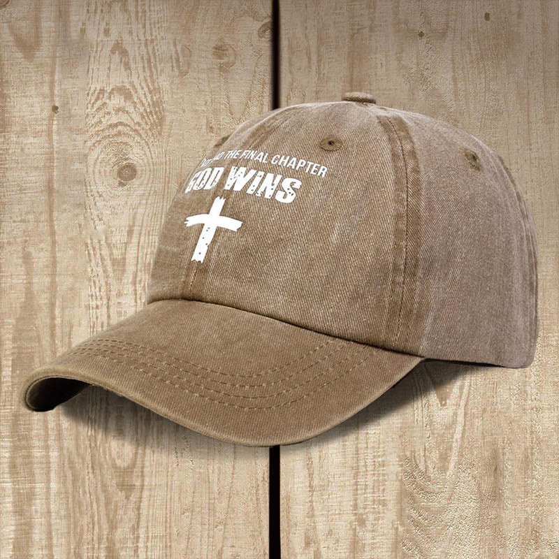 Christianartworkshop God Wins Unisex Distressed Washed Cotton Hat - Khaki - image 7