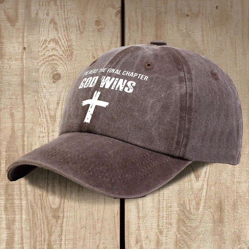 Christianartworkshop God Wins Unisex Distressed Washed Cotton Hat - Brown - image 4
