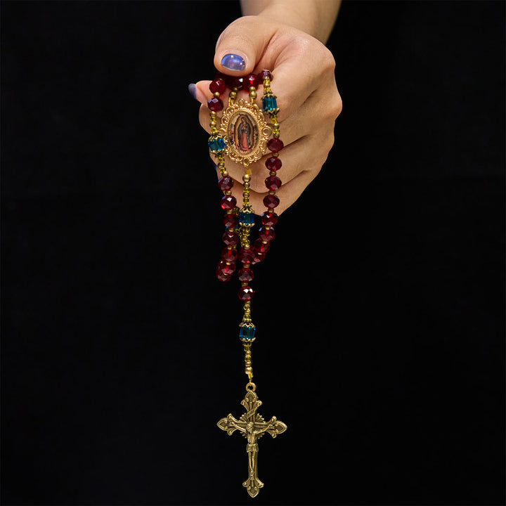 Christianartworkshop Handmade Red Crystal Bohemian Czech Glass Our Lady of Guadalupe Crucifix Rosary - image 3