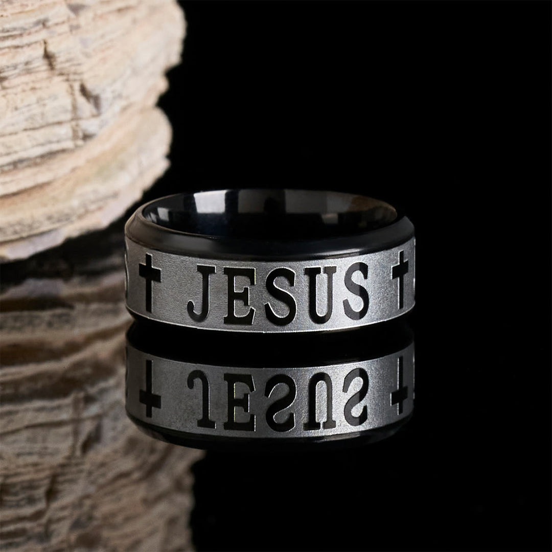 Christianartworkshop Titanium Steel Ring with Laser engraving "JESUS" - image 9