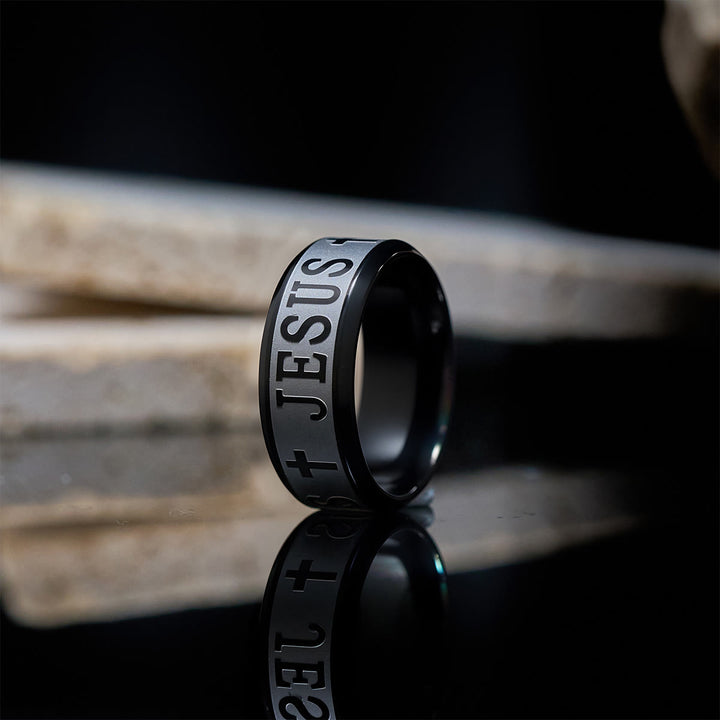 Christianartworkshop Titanium Steel Ring with Laser engraving "JESUS" - Black - UK Size Z（US 13） - image 2