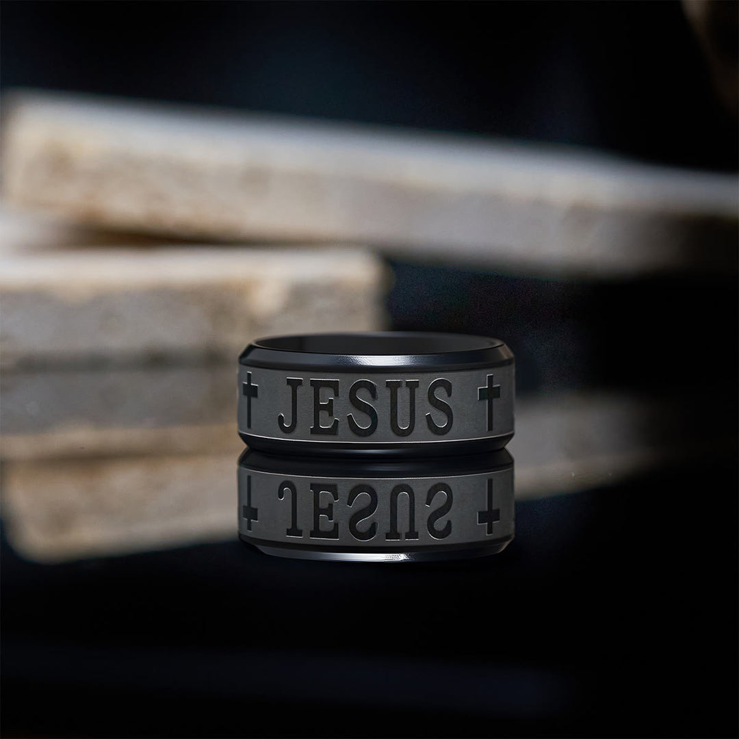 Christianartworkshop Titanium Steel Ring with Laser engraving "JESUS" - image 10