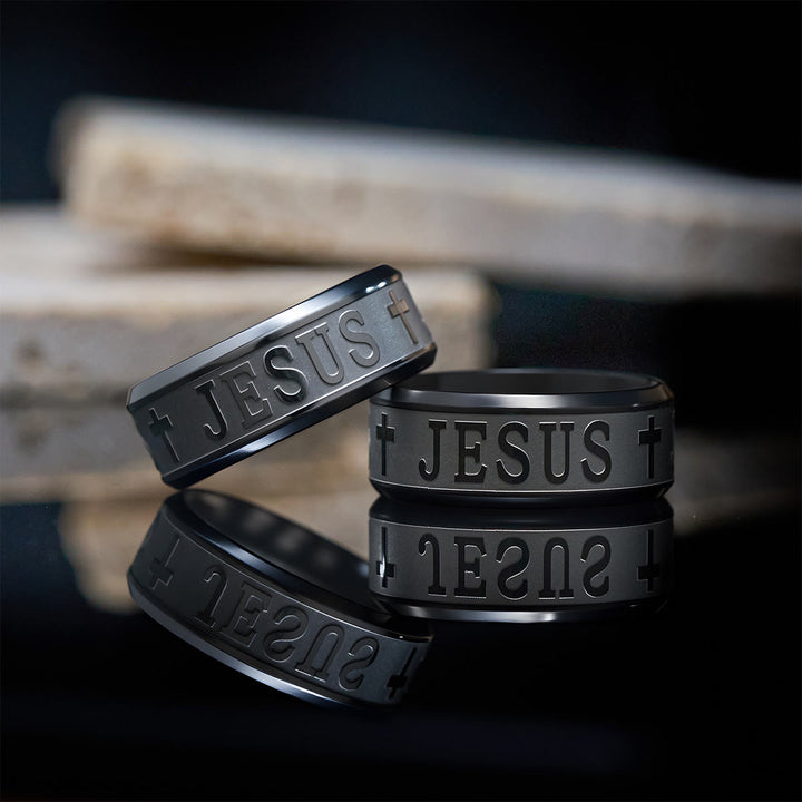 Christianartworkshop Titanium Steel Ring with Laser engraving "JESUS" - image 6