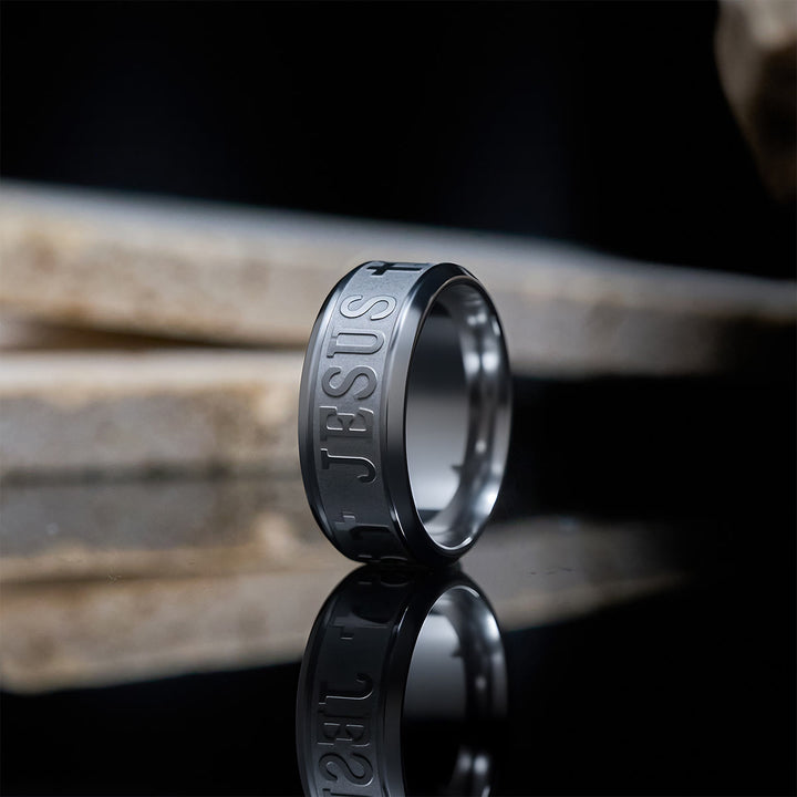 Christianartworkshop Titanium Steel Ring with Laser engraving "JESUS" - Silver - US 13 - image 3