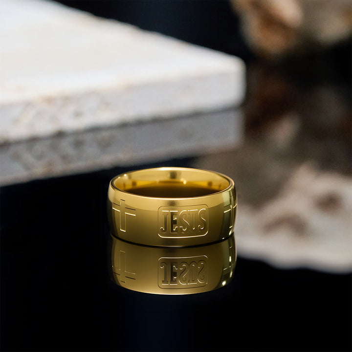 Christianartworkshop Two-tone Golden JESUS & Cross Symbol Blessed Ring - Golden - UK Size T1/2（US 10） - image 4
