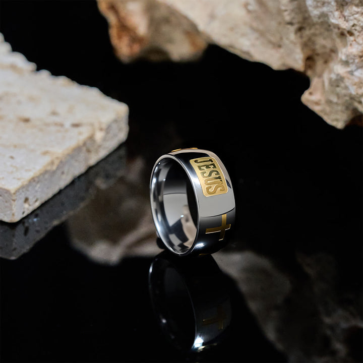 Christianartworkshop Two-tone Golden JESUS & Cross Symbol Blessed Ring - image 3