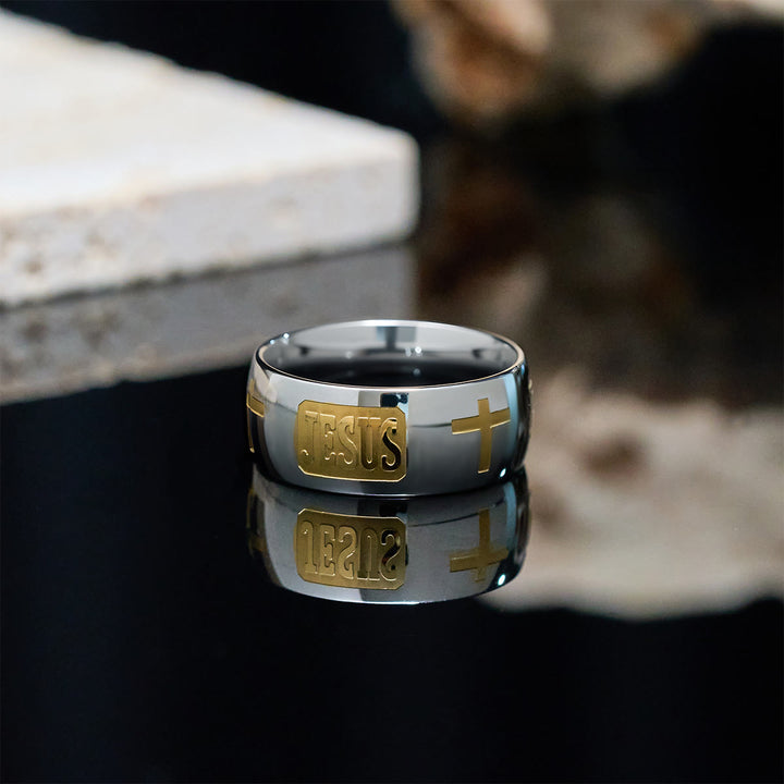 Christianartworkshop Two-tone Golden JESUS & Cross Symbol Blessed Ring - image 7
