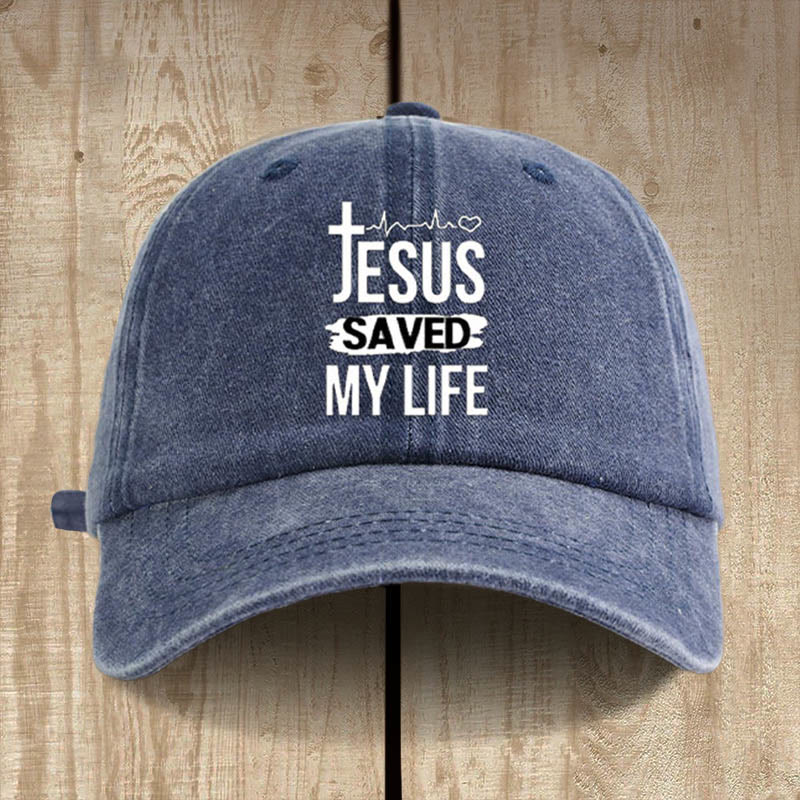 Christianartworkshop Vintage Jesus Saved My Life Unisex Distressed Washed Cotton Hat - Navy Blue - image 1