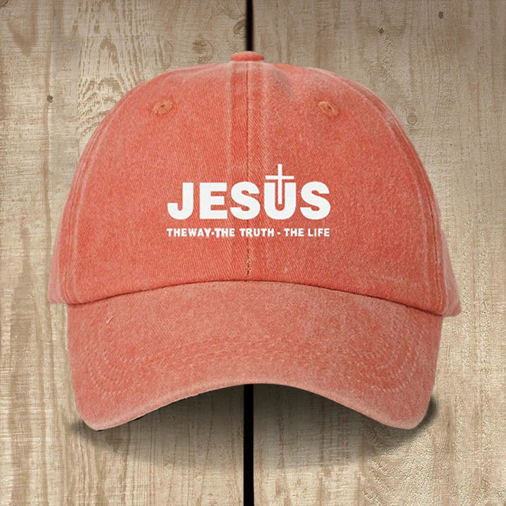 Christianartworkshop Minimalist Jesus The Way The Truth The Life Statement Baseball Cap - Orange Red - image 7