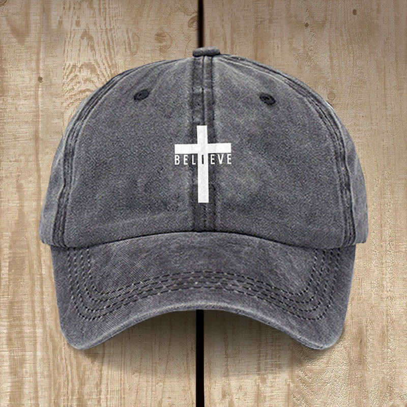 Christianartworkshop Minimalist Believe in Christ Cross Baseball Cap for Everyday Faith - Grey - image 6
