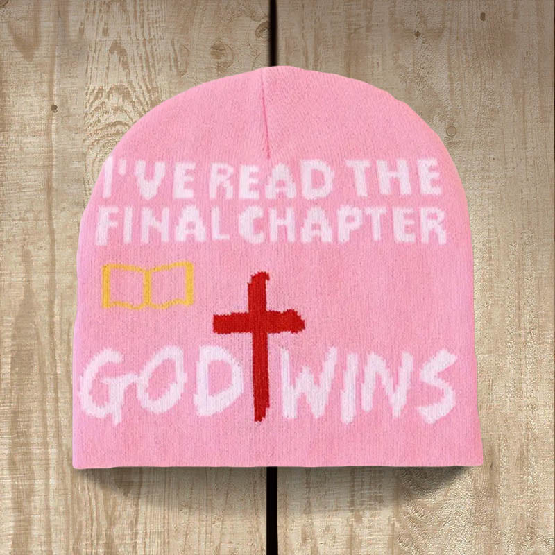 Christianartworkshop Final Chapter Faith Beanie: I Know How It Ends God Wins - Pink - image 1