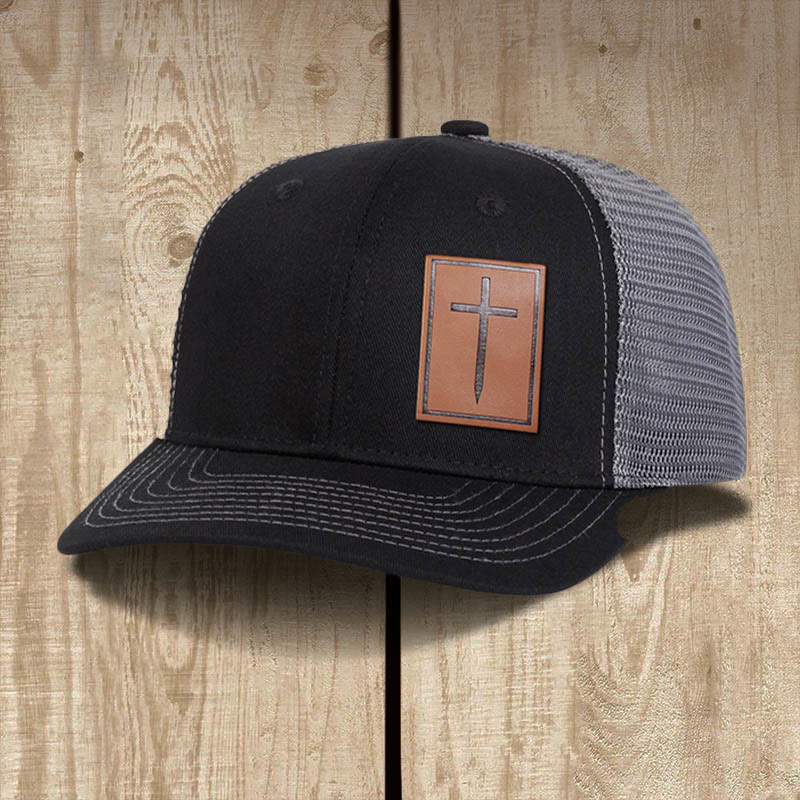 Christianartworkshop Faith Over Fear Nail Cross Leather Patch Faith Hat - Dark Grey - image 3