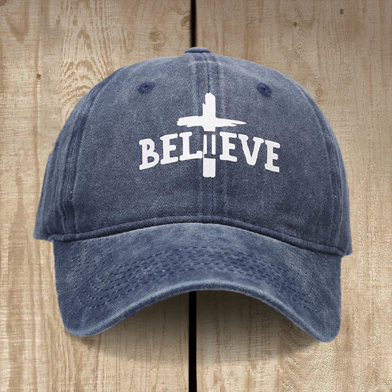 Christianartworkshop Believe in the Cross Baseball Cap: Faith Over Doubt - Navy Blue - image 0