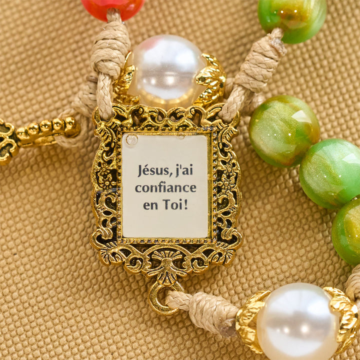 Christianartworkshop Handcrafted Christmas Blessings Divine Mercy Rosary with Red Green Beads and Bronze Crucifix - image 5