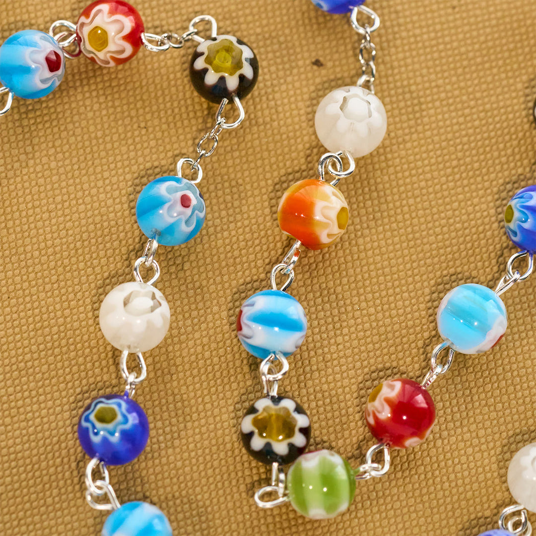Christianartworkshop Multicolored Vibrant Flower Pattern Murano Beads Rosary with Madonna and Child - image 8