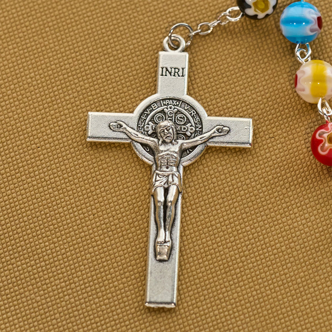 Christianartworkshop Multicolored Vibrant Flower Pattern Murano Beads Rosary with Madonna and Child - image 6