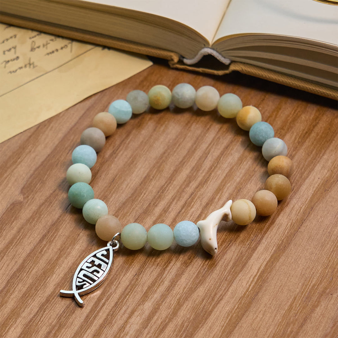 Christianartworkshop Ocean Grace Dolphin Blessing Bracelet with Natural Malachite and Ichthys Charm - image 2