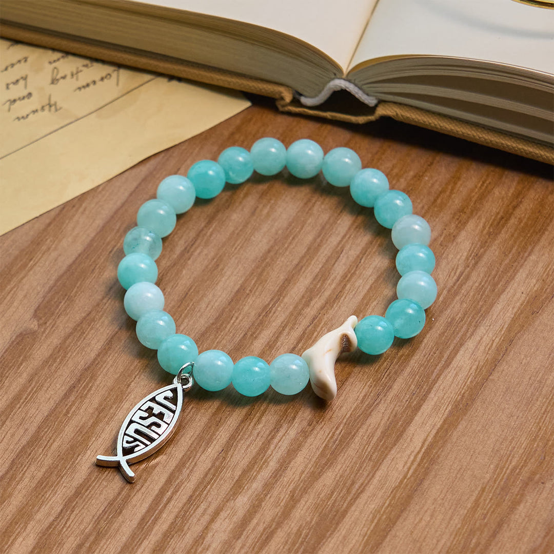 Christianartworkshop Ocean Grace Dolphin Blessing Bracelet with Natural Malachite and Ichthys Charm - image 23