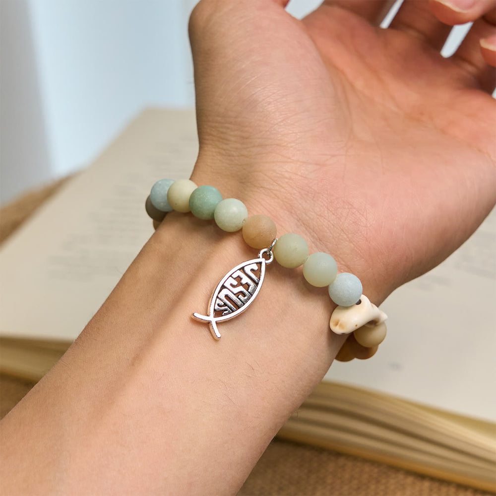 Christianartworkshop Ocean Grace Dolphin Blessing Bracelet with Natural Malachite and Ichthys Charm - image 1