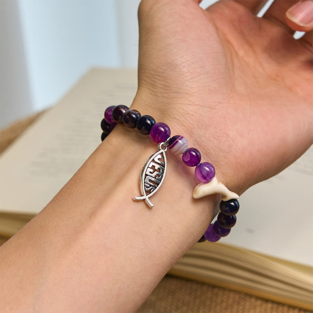 Christianartworkshop Ocean Grace Dolphin Blessing Bracelet with Natural Malachite and Ichthys Charm - image 15