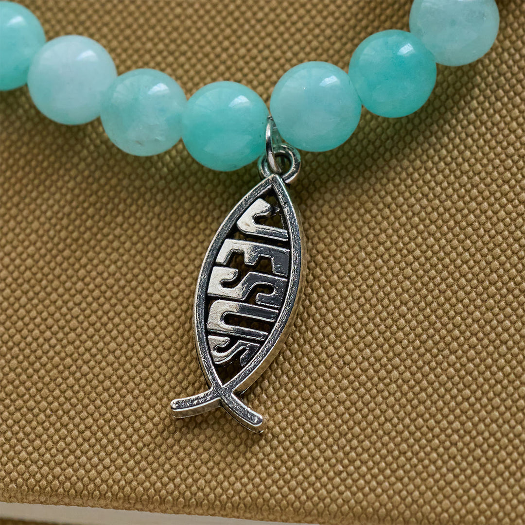 Christianartworkshop Ocean Grace Dolphin Blessing Bracelet with Natural Malachite and Ichthys Charm - image 25