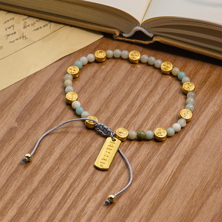 Christianartworkshop Two-color St. Benedict Blessing Anklet with Gentle Natural Stone Beads - image 6