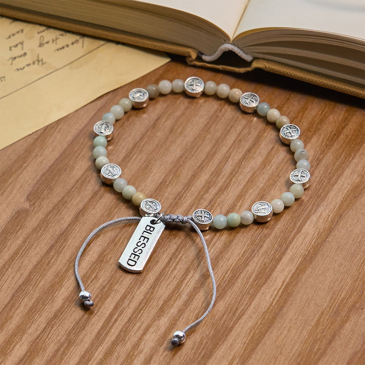 Christianartworkshop Two-color St. Benedict Blessing Anklet with Gentle Natural Stone Beads - image 2
