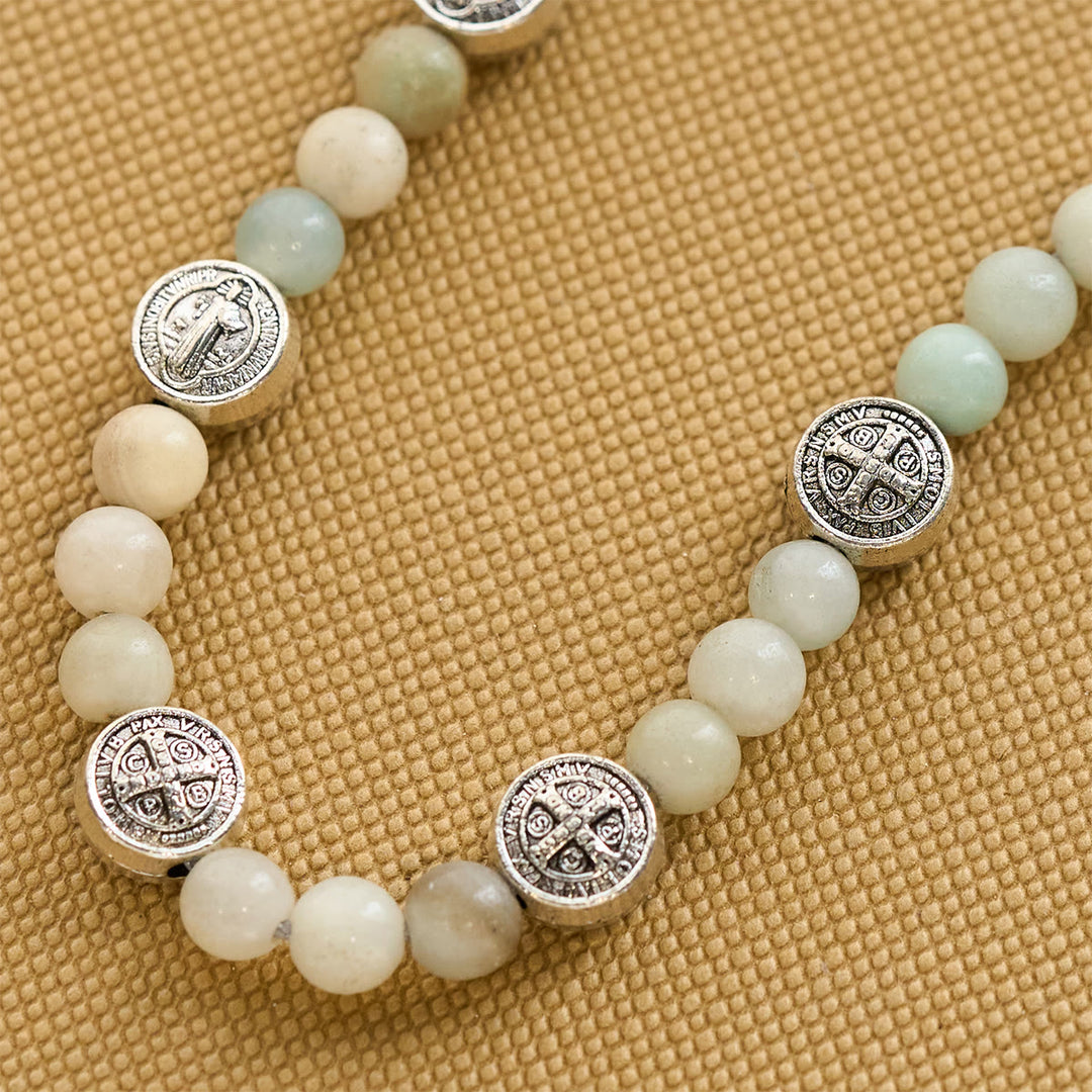 Christianartworkshop Two-color St. Benedict Blessing Anklet with Gentle Natural Stone Beads - image 4