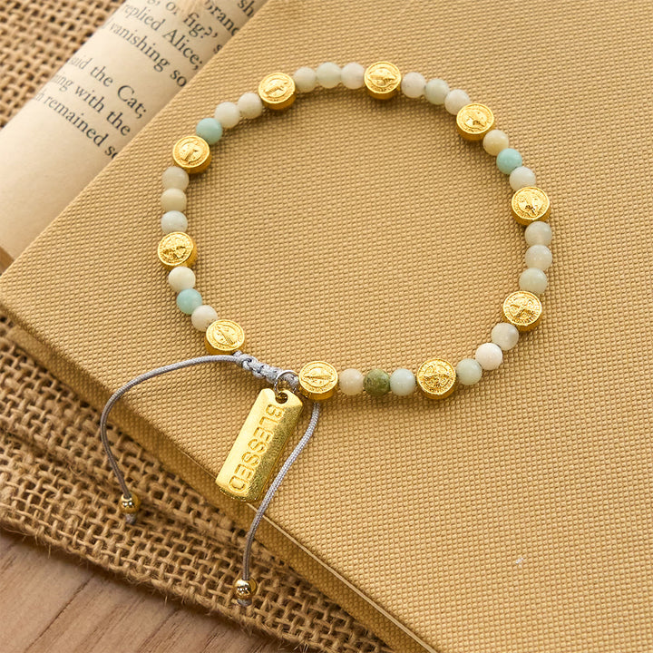 Christianartworkshop Two-color St. Benedict Blessing Anklet with Gentle Natural Stone Beads - Golden - image 5