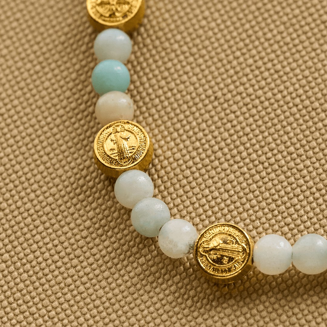 Christianartworkshop Two-color St. Benedict Blessing Anklet with Gentle Natural Stone Beads - image 8