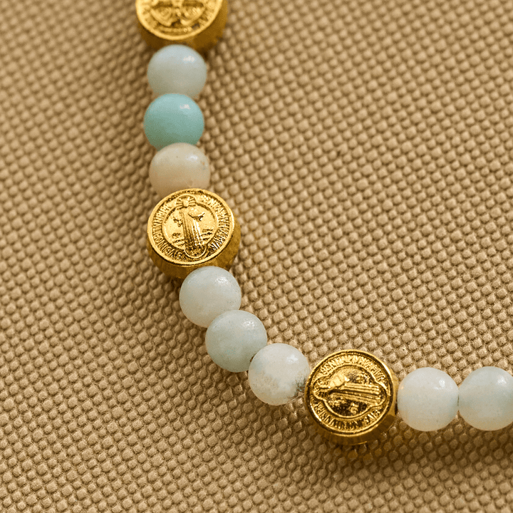 Christianartworkshop Two-color St. Benedict Blessing Anklet with Gentle Natural Stone Beads - image 8
