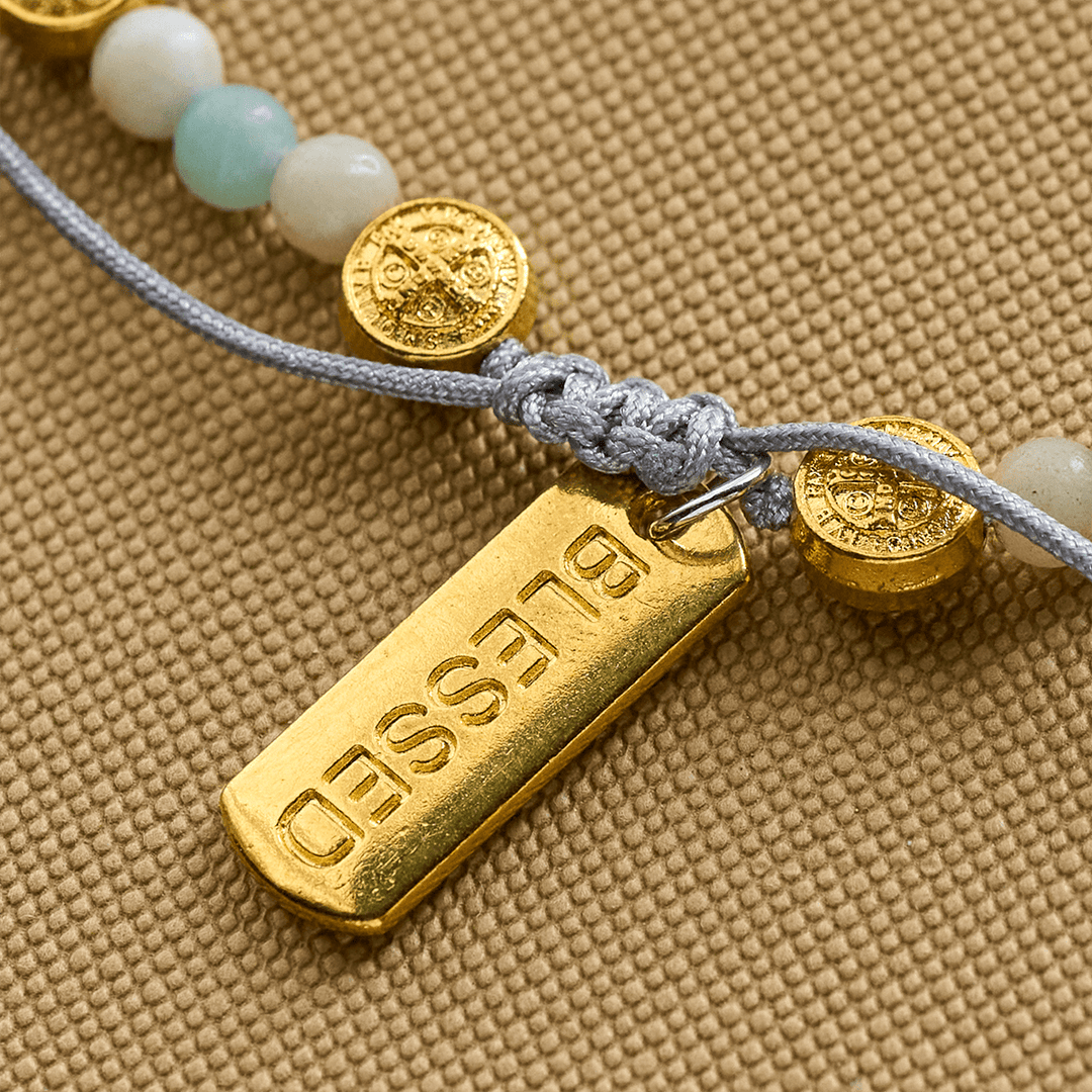Christianartworkshop Two-color St. Benedict Blessing Anklet with Gentle Natural Stone Beads - image 7