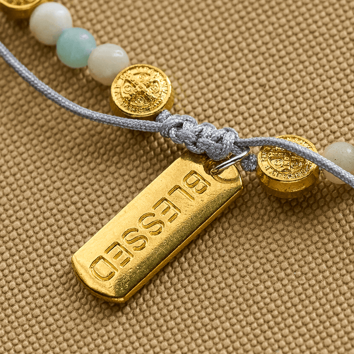 Christianartworkshop Two-color St. Benedict Blessing Anklet with Gentle Natural Stone Beads - image 7
