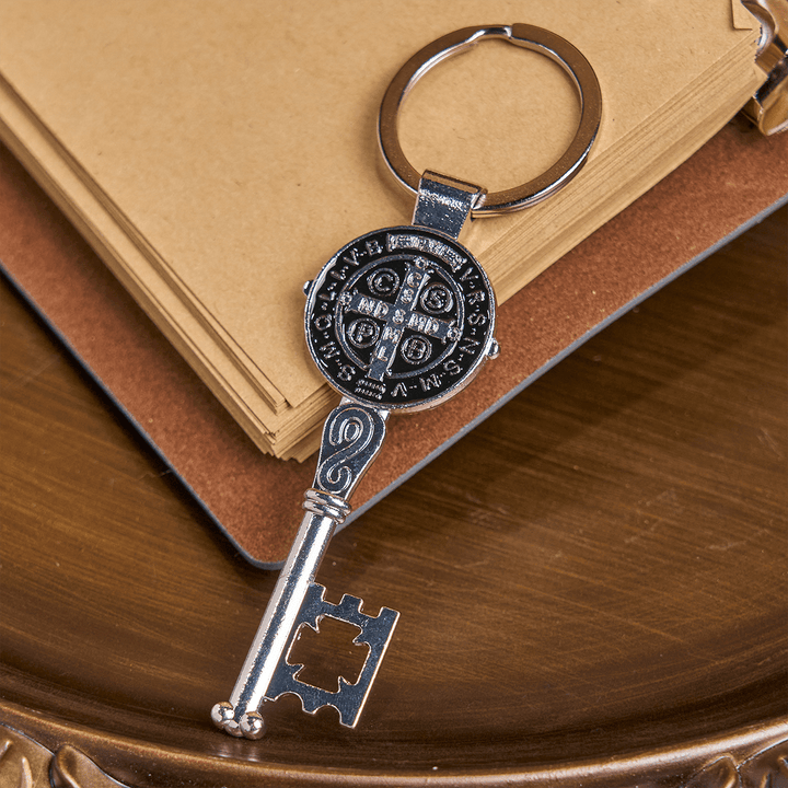 Christianartworkshop Tri-color Blessed Saint Benedict Keychain of Guidance & Protection - Silver - image 3